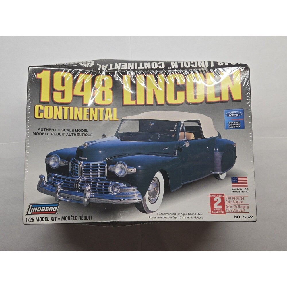 1:25 Scale Lindberg 1948 Lincoln Continental Model Kit 72322 Factory Sealed